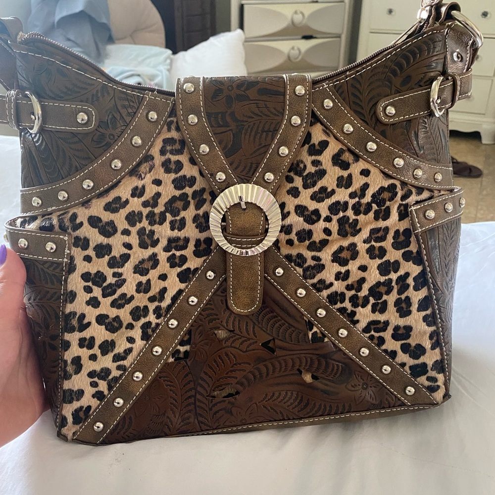 Brown animal print  shoulder bag